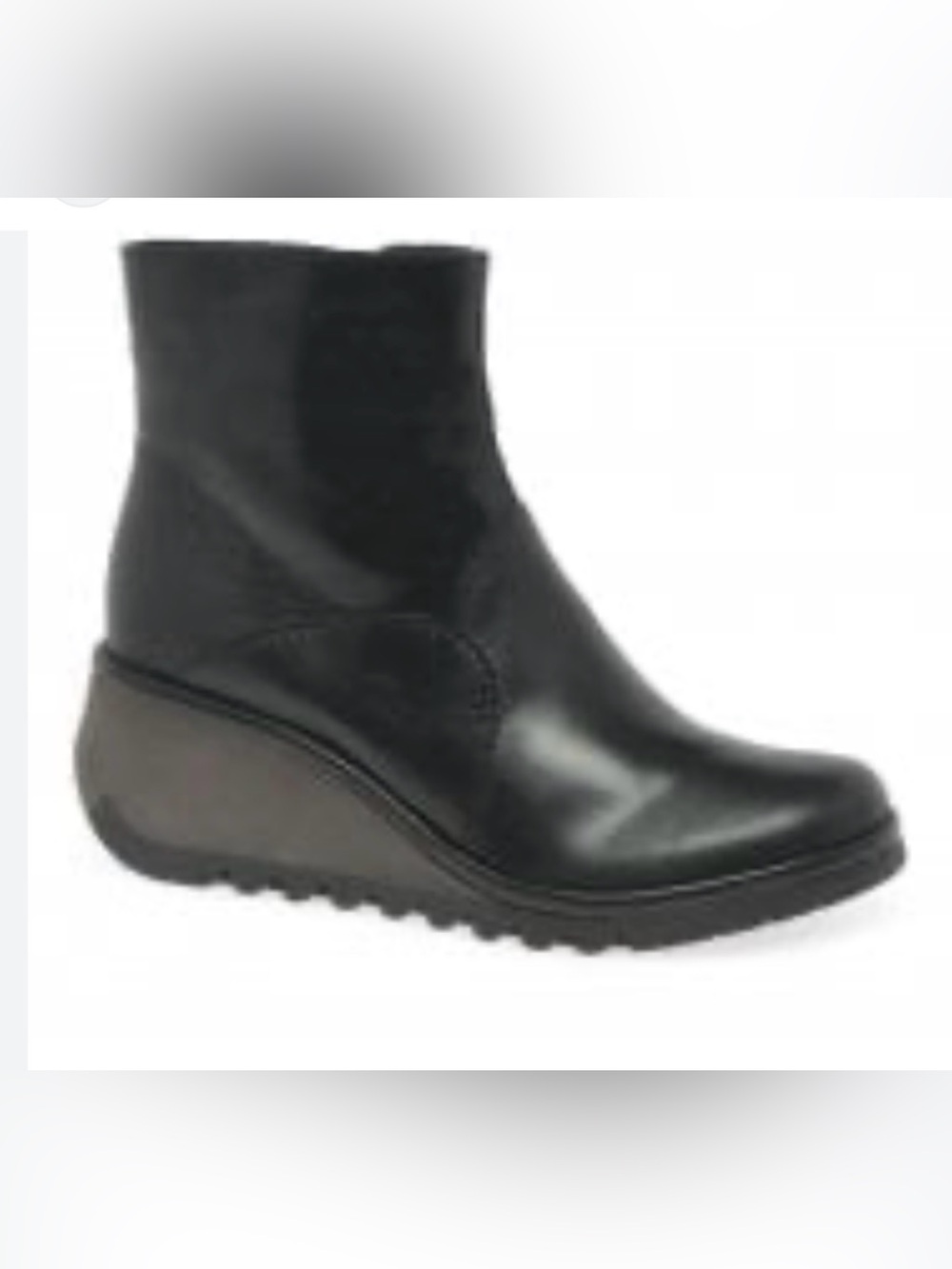Fly London Nest Black 2.5” Wedge Heel 7” tall shaft ankle Boots